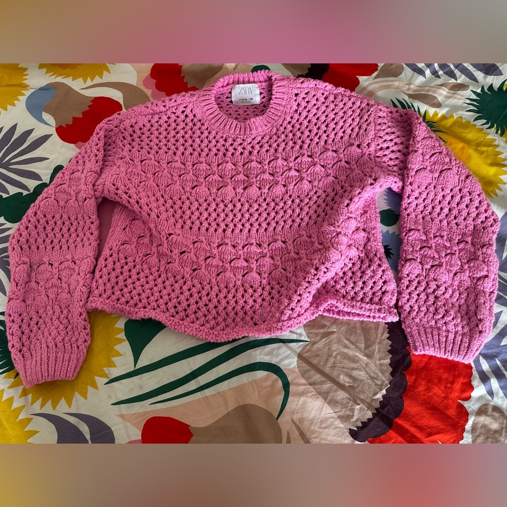 Zara Vibrant Pink Crochet Sweater Girls 11/12